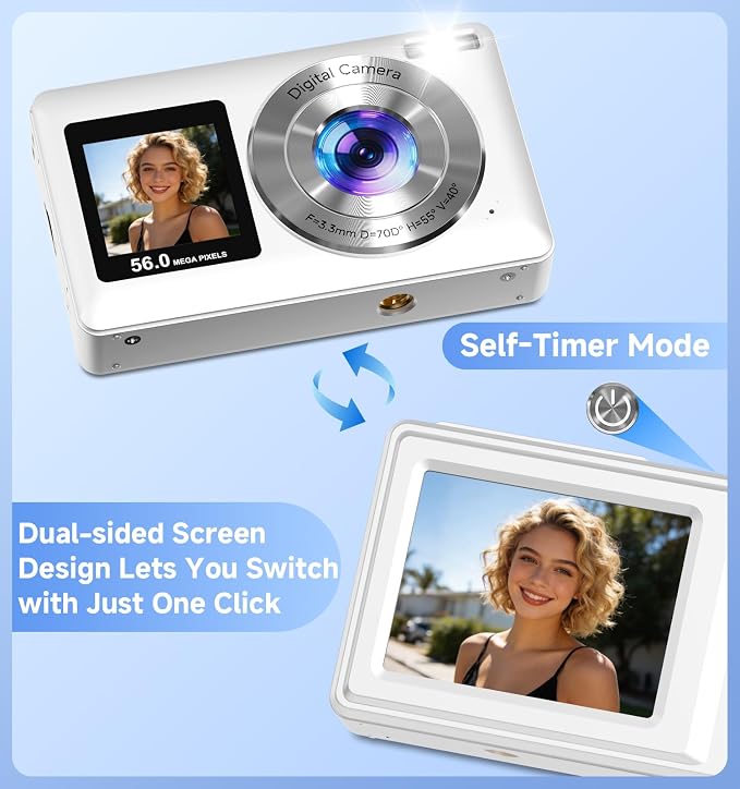 Compact Camera, 56MP Dual-Screen Digital Camera