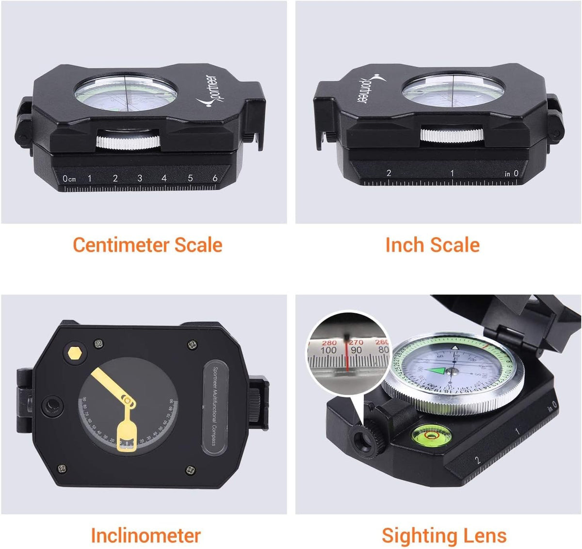Sportneer Multifunctional Compass - Army Green & Black with Inclinometer for Camping & Backpacking