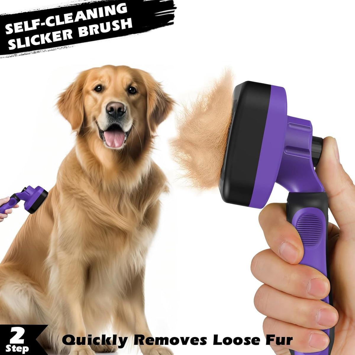 Skiennix Self-Cleaning Slicker Brush Set - 3PCS Pet Grooming Tools for Dogs, Cats & Horses | Skin-Friendly Dematting Comb (Purple)