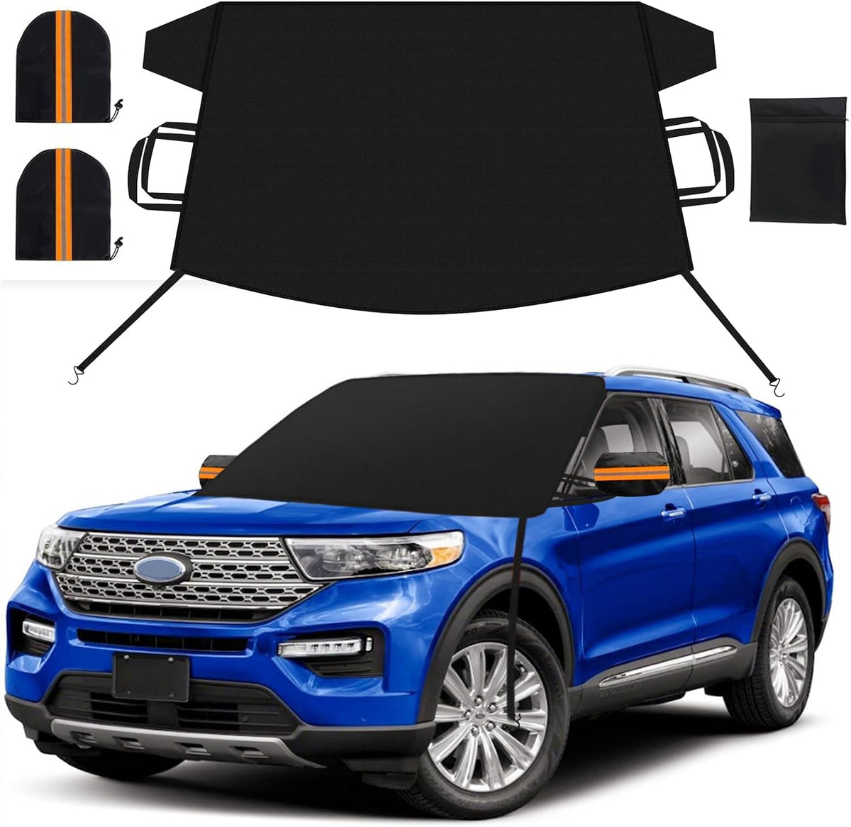 Car Windshield Cover for ice and Snow Double Fixing Easy Removal Windshield Snow Cover Protector with Side Mirror Cover Windproof Sunshade Cover for Cars, SUVs, Trucks, Vans (75"x47")