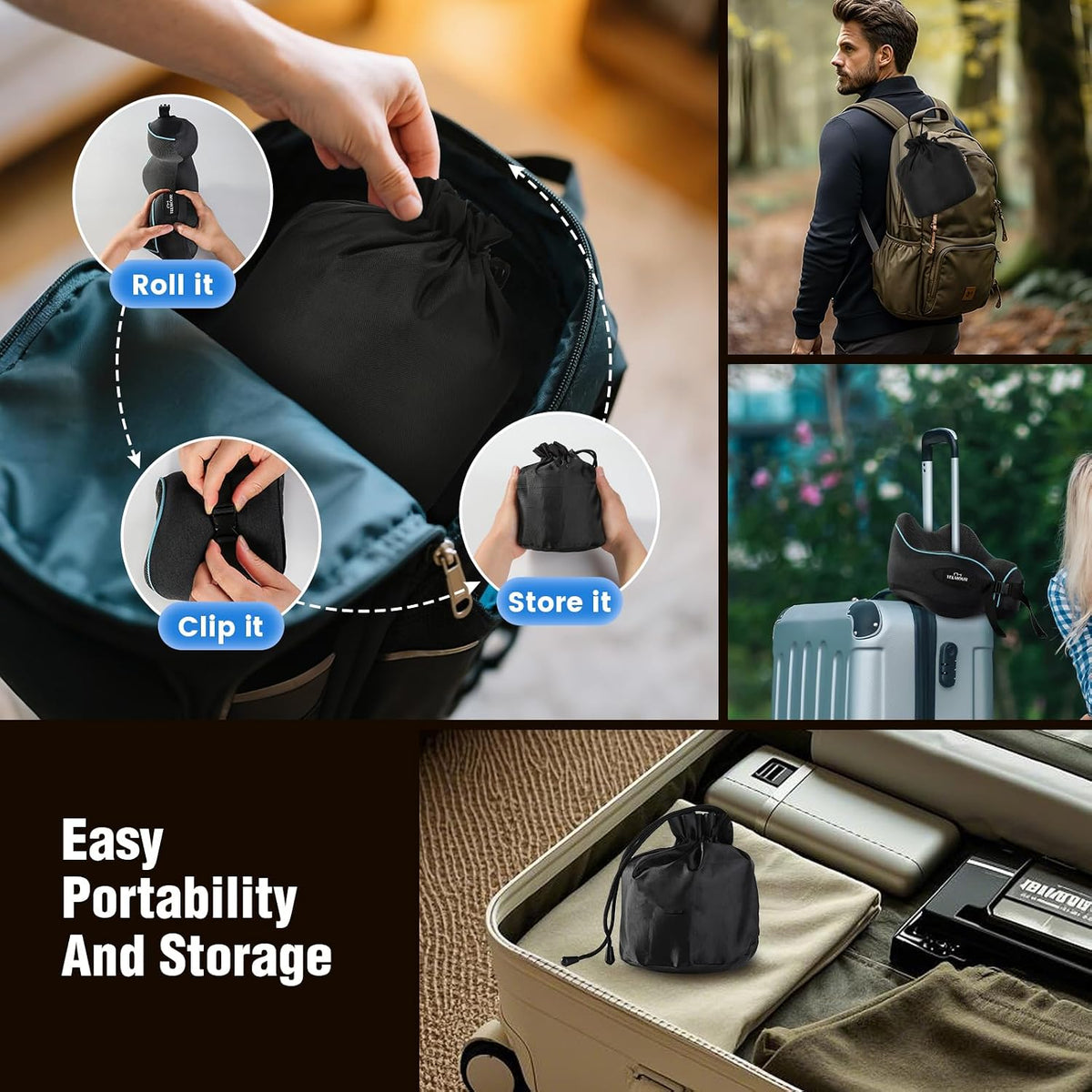 Teemour Neck Pillow for Traveling, Travel Neck Pillow for Airplane Travel Essentials Memory Foam Travel Pillow for Flight with 360° Support Portable, Design for Airplane, Car & Office