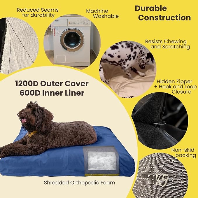 K9 Ballistics Tough Rectangle Pillow Dog Bed - Removable Cover, Washable, Durable & Water Resistant Dog Bed - Medium, Taupe Premium Finish