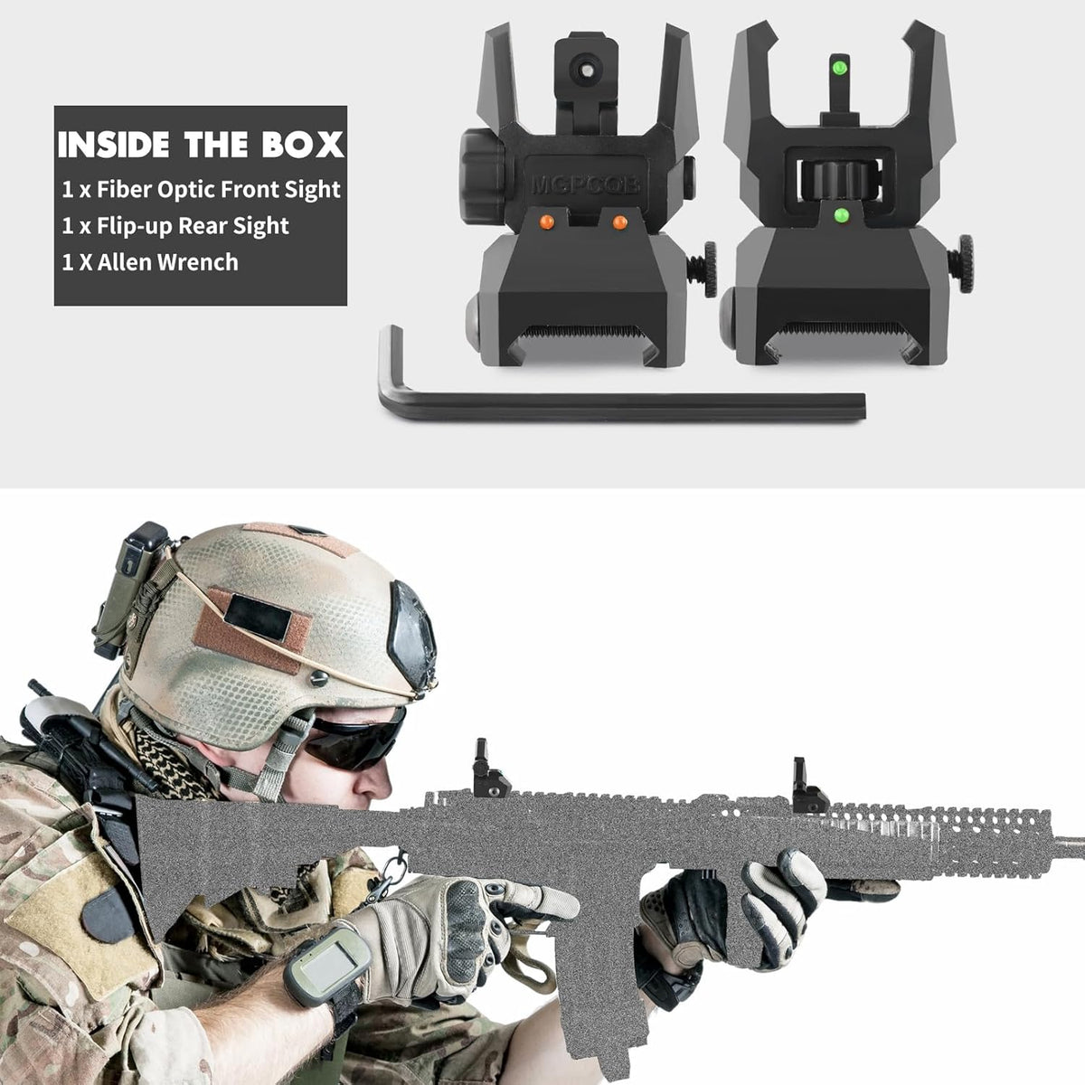 Skiennix Flip Up Sights - Lightweight Front & Rear Sights with Green/Red Fiber Optic Dots | Fits Picatinny/Weaver Rails