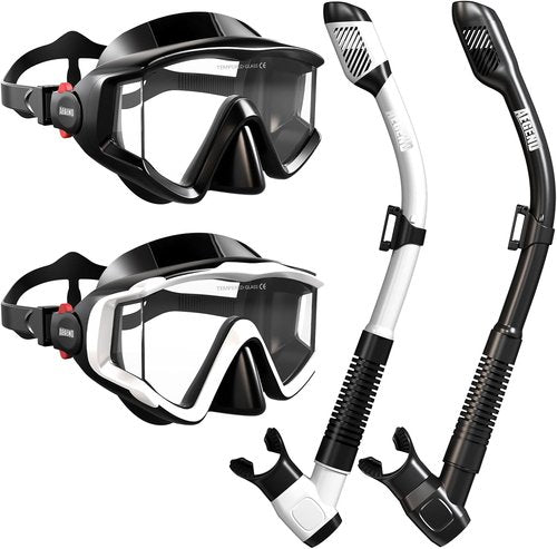 Aegend Snorkeling Gear Set - Anti-Fog Diving Mask with Dry Snorkel & Mesh Bag for Adults