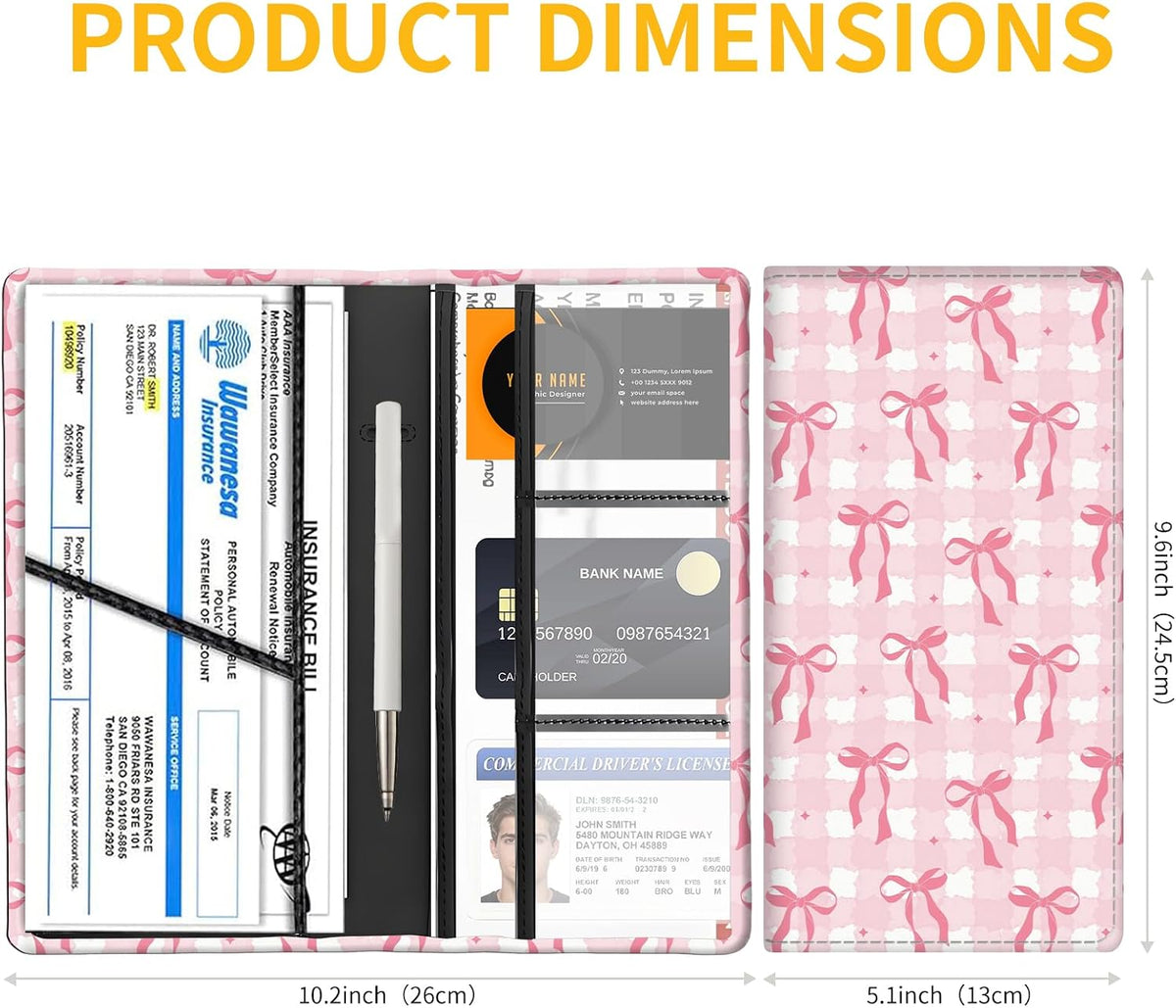 Car Registration and Insurance Holder with Magnetic Shut, Cute Vehicle Glove Box Car Organizer, Premium Interior Car Accessories for Women Men Cute Plaid Bowties