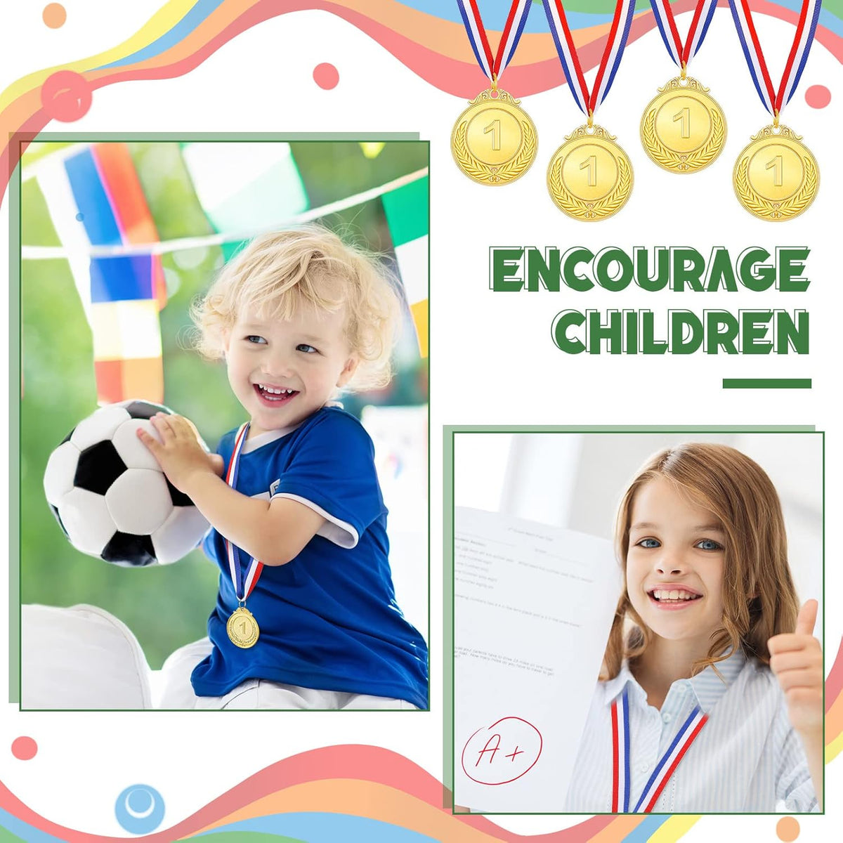 Yinkin Gold Award Medals - 1st Place Medals for Kids | Ribbon Included for Sports Competitions