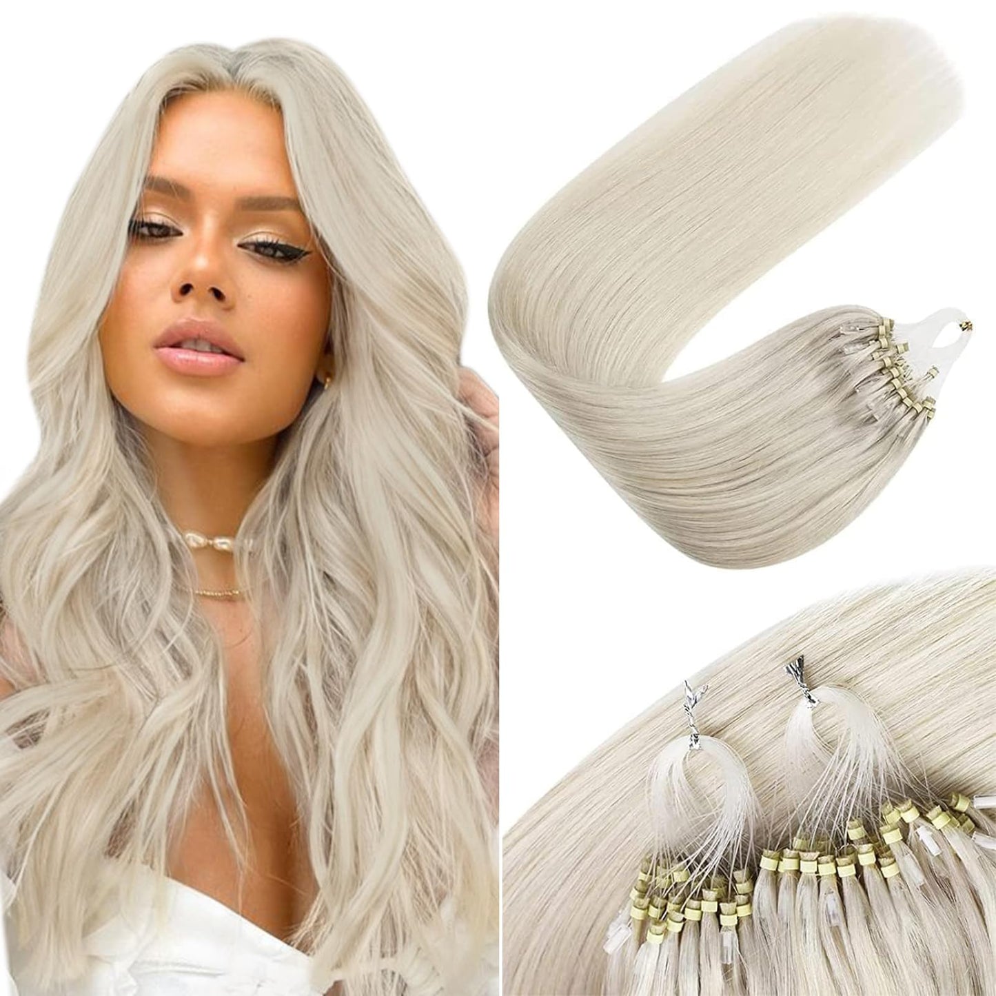 Sunny Hair Micro Link Hair Extensions Platinum Blonde Micro Hair Extensions Human Hair #60 Platinum Blonde Microlinnk Hair Exten