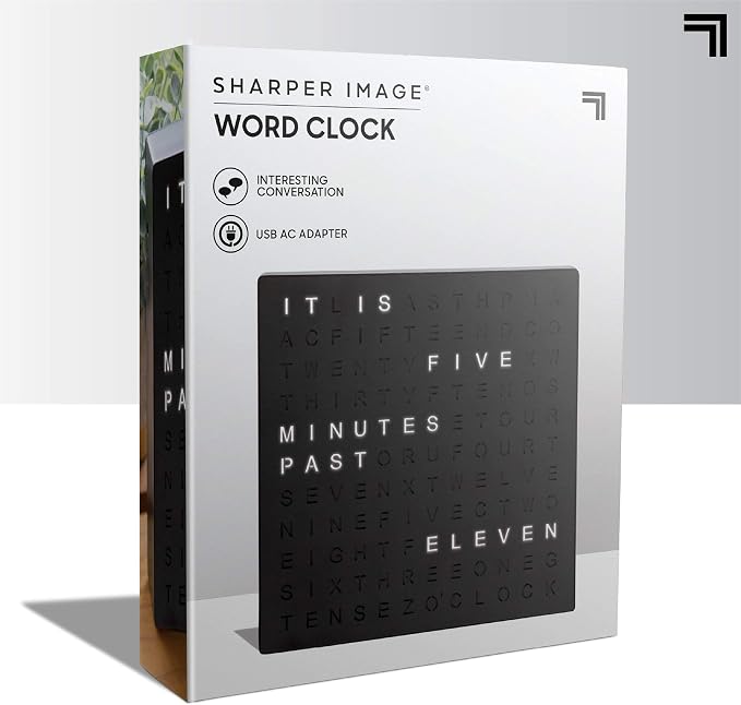 Sharper Image LED Word Digital Clock, Light-Up Desk & Wall Clock, Modern Time