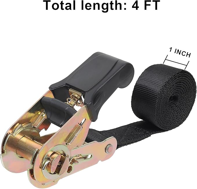 Endless Ratchet Tie Down Straps Heavy Duty Cargo Tie Downs,4FT Sturdy Nylon Black Strap Down Ratcheting Securing Straps, Track Spring Fittings, Tie-Down Motorcycles, Trailer Loads, Kayak （4ft x 2pcs）