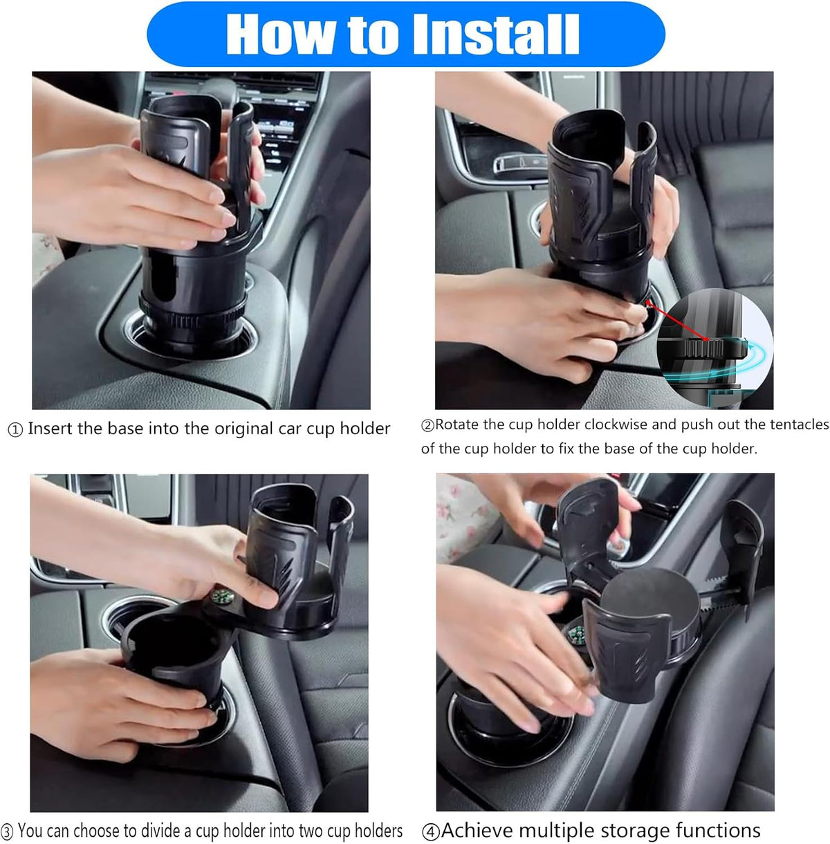 Multifunctional 2 in 1 Cup Holder Expander for car，DualCup Holder Extender with Adjustable Base,Fits Yeti, Hydro Flask, Nalgene, Large 10/40 oz. Bottles & Big Drinks,Travel Cup