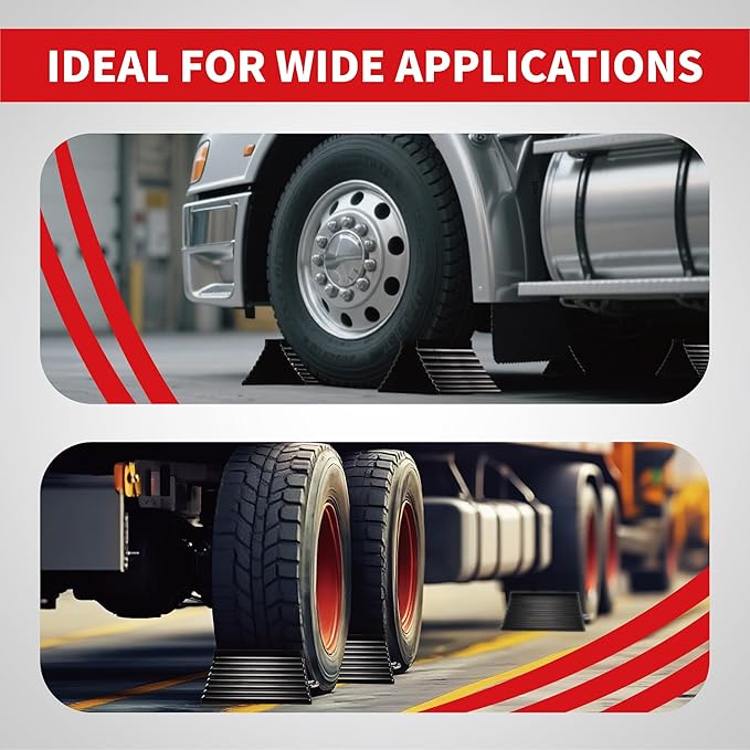 Heavy Duty Rubber Wheel Chocks with Eyebolt, Durable Rubber Made Tire Chalk Blocks, All-Weather, for Semi Trucks, Trailers, Cars, RVs or Other Heavy Equipments (2, Black)