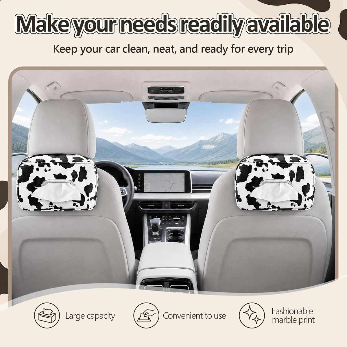 Marble Car Tissue Holder, 9.8 x 5.9 x 4.7 PU Leather Headrest Organizer