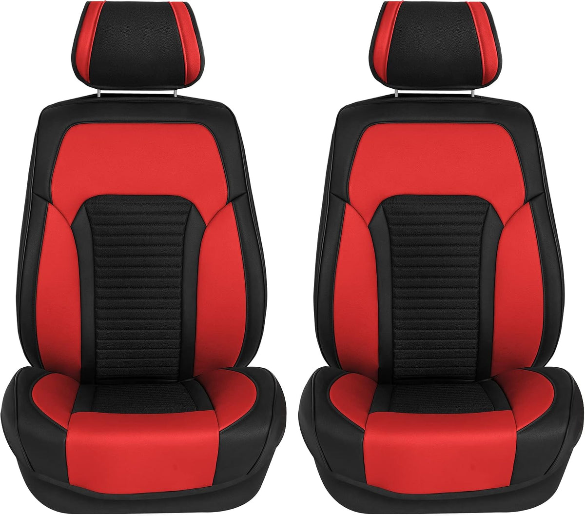 FH Group Front Set Faux Leather Car Seat Covers for Low Back Seat, Universal Fit, Airbag Compatible Car Seat Cushions for SUV, Sedan, Beige
