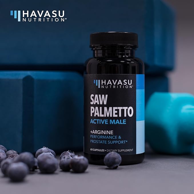Saw Palmetto 500mg and L-Arginine 500 mg - Prostate Health and Nitric Oxide Supplements for Men - 60 Count - Urinary Function Support and Endurance for Active Males - Vegan, Non-GMO, 1 Month Supply