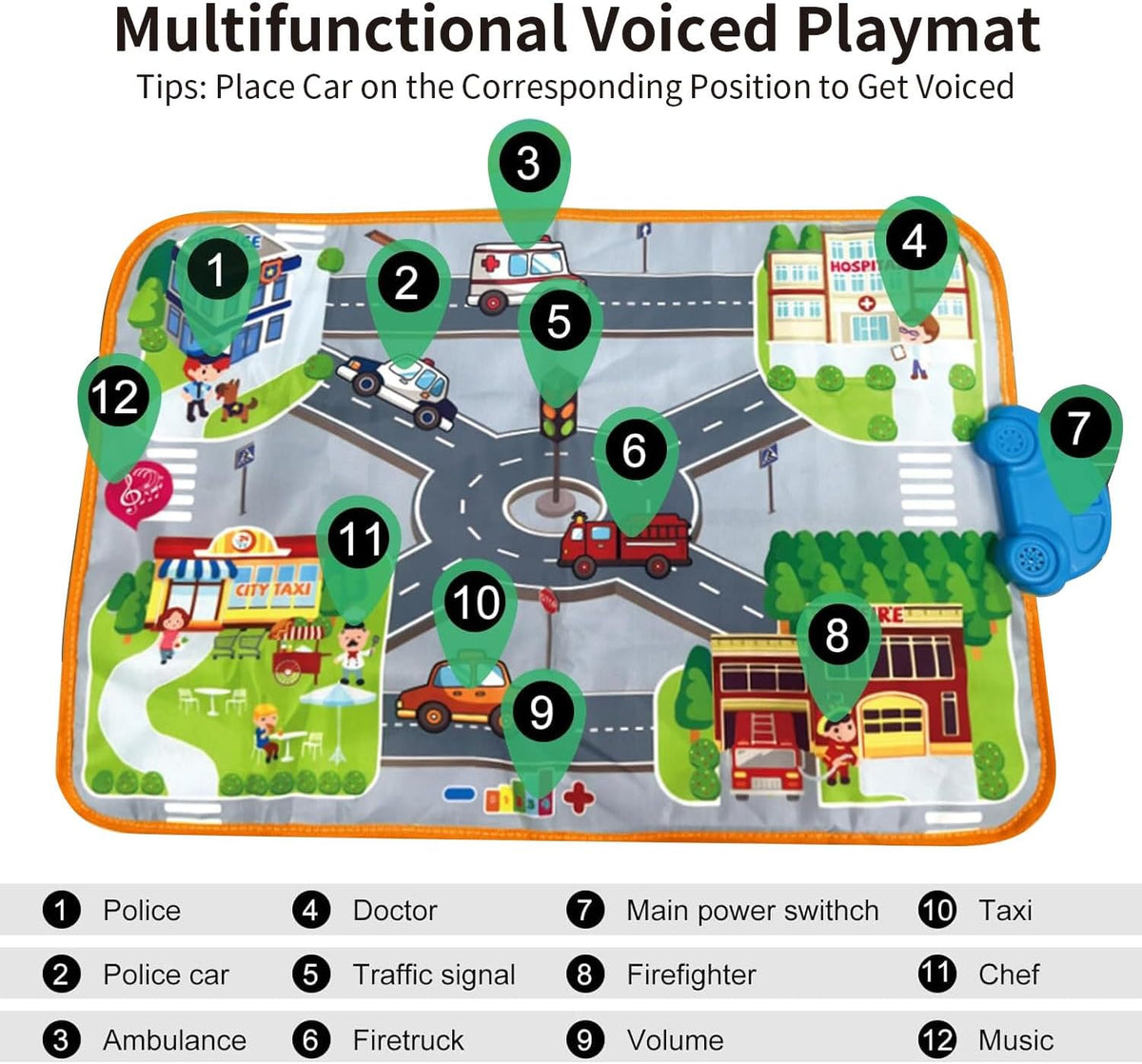 Soft Cars Toys with Voiced Playmat for One Year Old Toddler, Birthday Gifts for Infant 1 to 3 Years Boys and Girls, Musical Mat Easy Storage