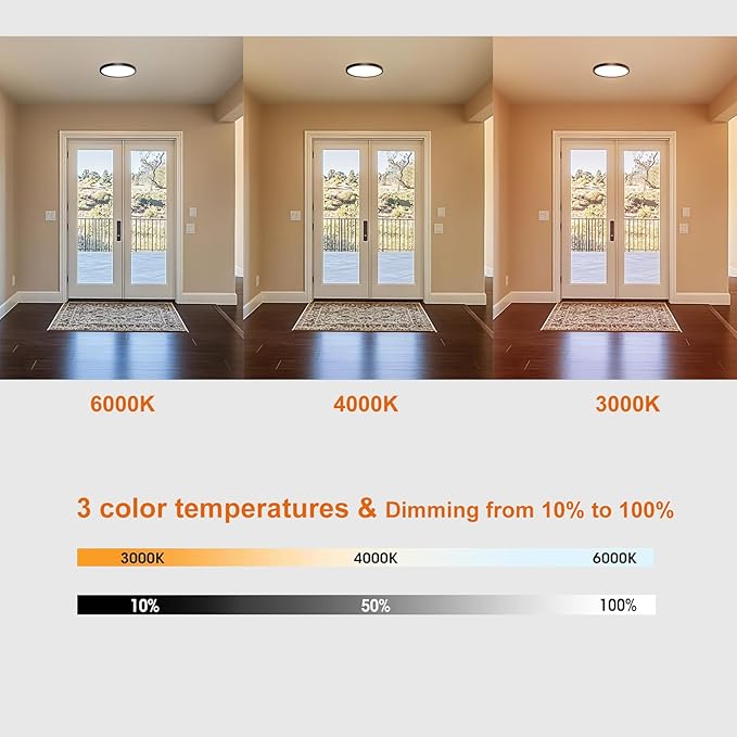 9 Inch Motion Sensor Light Indoor, Flush Mount Light Fixture, Motion Sensor Ceiling Light Wired for Hallway Porch Laundry Garage Basement, Motion Light 3000k/4000k/6000k Black