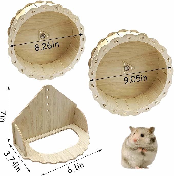 Hamiledyi Hamster Wheels Wooden Silent Running Wheel for Gerbil, Mice, Guinea Pigs Dwarf Syrian Hamster (9.05in)