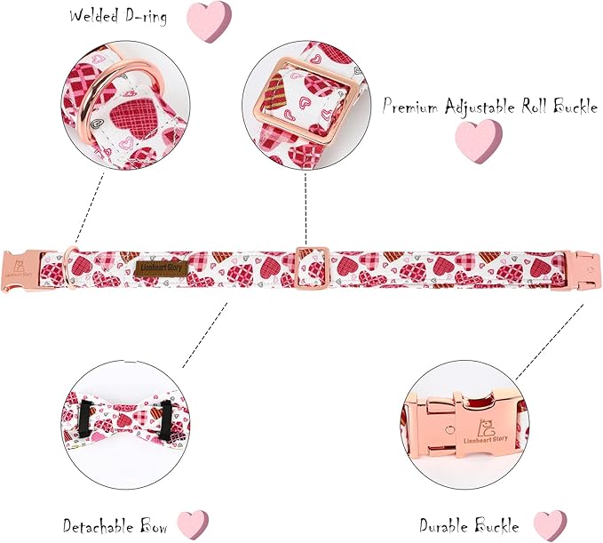 Lionheart glory Heart Dog Collar, Adjustable Dog Collar with Bowtie, Pet Gift Collar for Dog Soft Bowtie Dog Collars for X-Large Dogs