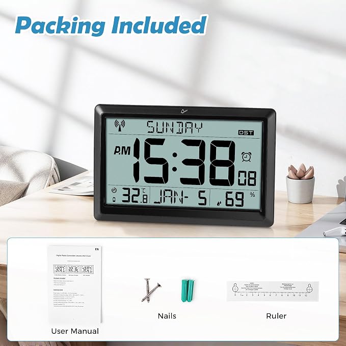 SZELAM Atomic Clock, 10.5"Large Display Digital Wall Clock Battery Operated