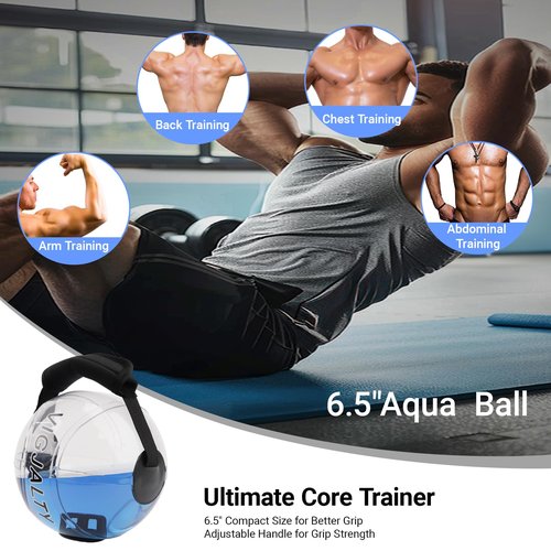 6.5" Aqua Ball Water Weight Bag - Adjustable Water Filled Fitness Bag, Sandbag Alternative for Home Gym, Core Balance Trainer, Portable Exercise Equipment for Arm Shoulder Full Body Workout (5Ibs)
