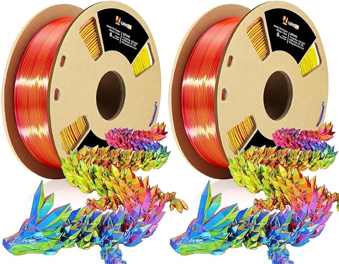 LOVOON Silk PLA 3D Printing Filament Bundle 2KG, PLA Filament 1.75mm Shiny