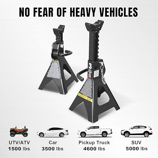 Big RED Jack Stands 3 Ton with Double Locking, 11.2-16.7 inch Adjustable Height for Lifting UTV/ATV, Cars, 6000 lb Capacity, 1 Pair