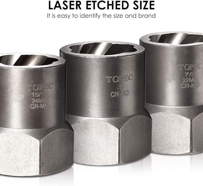 Topec 5-Piece Heavy Duty Bolt Remover Set, 1/2" Drive Impact Extractor Set, Perfect Tool Kit for Removing Stripped, Damaged, Rounded off and Rusted Bolts & Nuts, and Shorter Profile Lug Nuts