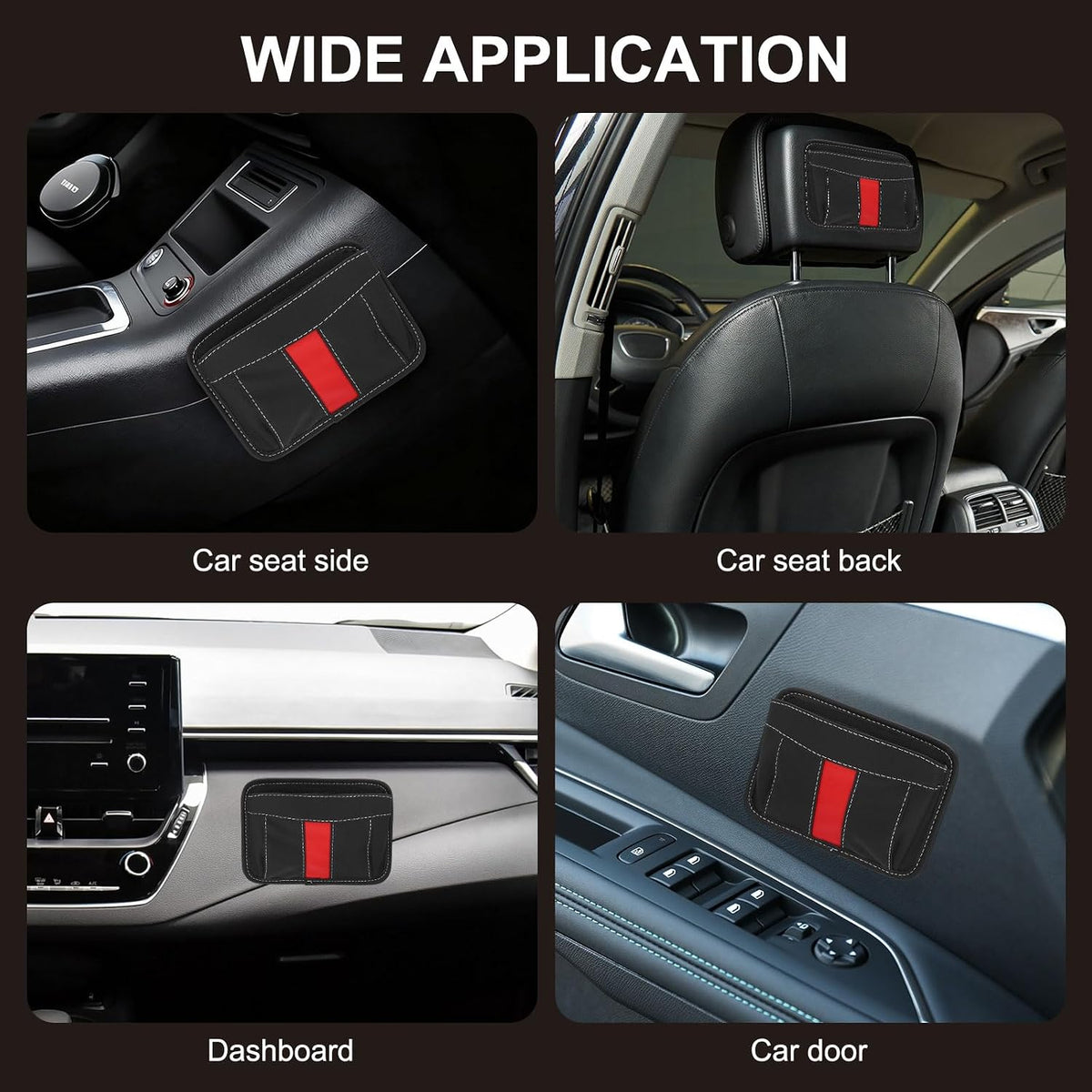 HARFINGTON 2pcs Car Seat Side Pocket Organizer PU Leather Auto Door Console Storage Bag Car Seat Gap Filler Multifunctional Car Pocket Pouch for Keys Coins Phone Sunglasses, Black