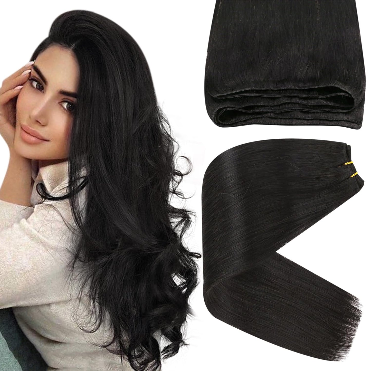 Sunny 22In Weft Hair Extensions Human Hair Black Sew In Extensions Straight Hair Extensions Real Human Hair Weft Extensions Natu