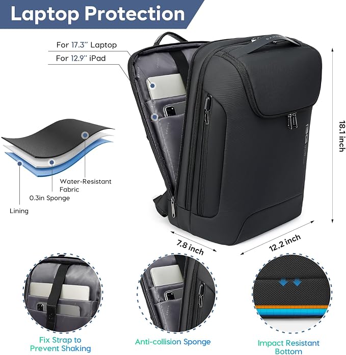 BANGE Men's Laptop Backpack for 17.3Inch Notebook, Waterproof Fashion Travel