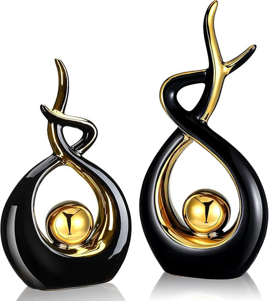 Gerrii 2 Pcs Modern Room Ceramic Decor Center Pieces Table Decorations Ceramic Statue Coffee Table Decor Centerpiece for Home Office Coffee Living Room, 2 Size(Black, Gold)