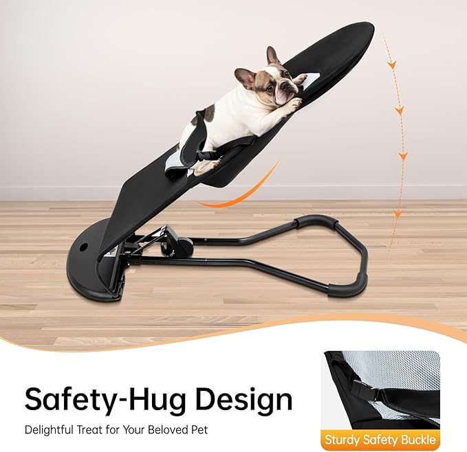 Pet Rocking Chair, Portable Foldable Pet Rocker Bed with 3-Level Height Adjustment, Pet Hammock for Small Dogs & Cats up to 33lbs, Breathable Mesh Hanging Bed with Safety Buckle (Black)