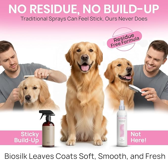 BioSilk for Dogs Detangling Spray with Shine Support, Lightweight Leave in Grooming Mist That Helps Smooth Coats, Detangle, and Add Shine Without Buildup, 8 Fl Oz - 6 Pack