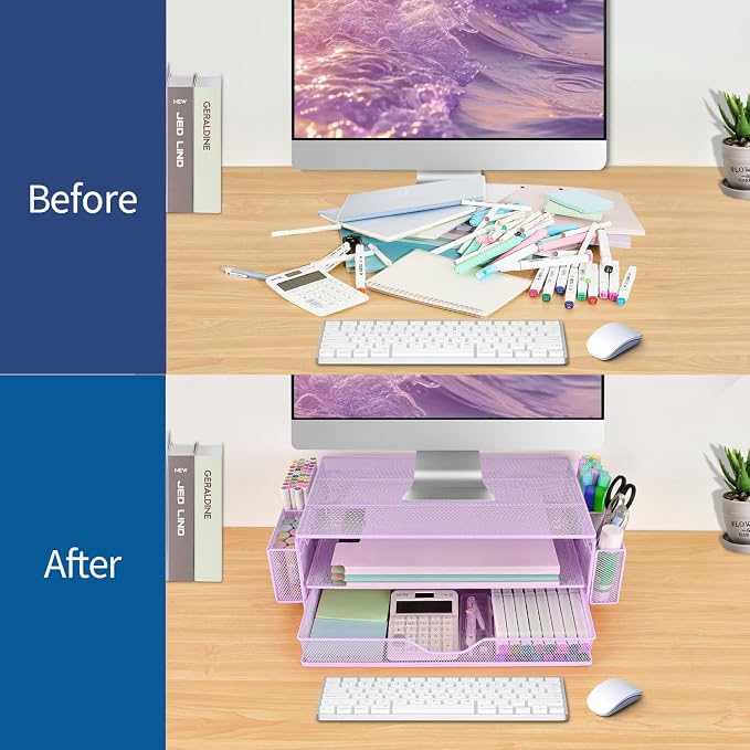 AUPSEN Computer Monitor Stands Riser，2-Tier Desk Organizers and Accessories