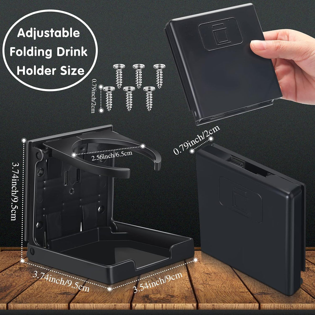 Tallew 8 Pack Folding Cup Holder, Adjustable Boat Cup Holders for Drinks, Wall Mount Plastic Foldable Drink Water Bottle Holders with Screws for Car RV Marine Accessories, Black