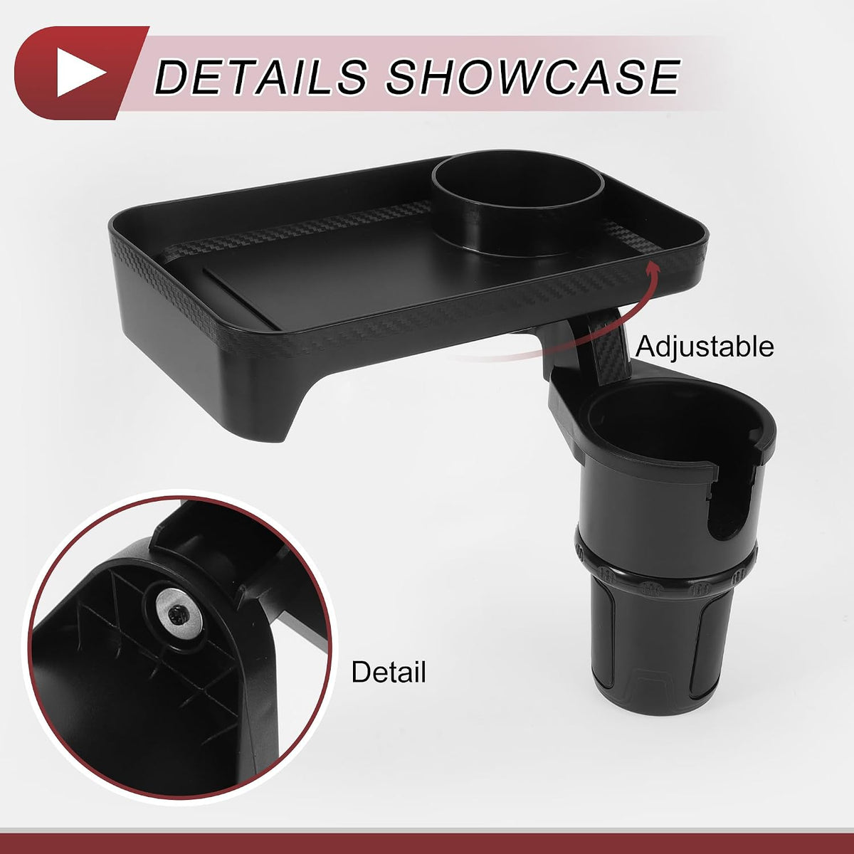 1 Pcs for Most Vehicles Car Cup Holder Expander with Attachable Tray 360° Rotating Additional Cup Holder Extender 138x74x60mm Matte Black ABS