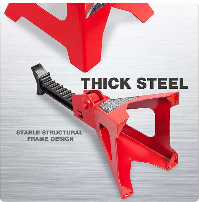 Jack Boss Jack Stands 3 Ton (6,000 LBs) Car Jack Stand Adjustable Lifting for Automotive Small SUV, Red, 2 Pack