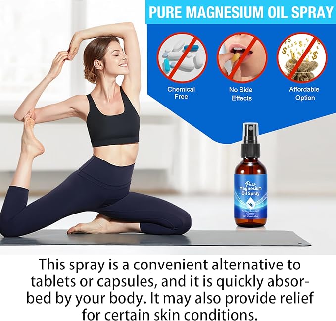 Magnesium Oil for Feet, Magnesium Oil, Pure Magnesium Oil Spray in Glass Bottle, Nourish The Skin, Alleviate Hair Loss, 2 fl oz