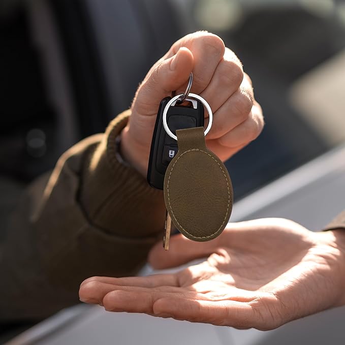 LaserGram Oval Keychain, Off Road Racer, Personalized Engraving Included (Chocolate Brown)