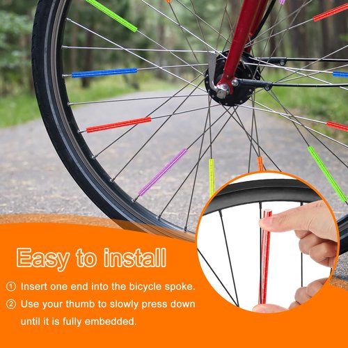 HARFINGTON 12pcs Bike Reflective Spoke Skins 0.2" Plastic Bicycle Spoke Reflectors Spoke Covers Trim Wrap Wheel 360°Visibility for Road Mountain Bike Motorcycles Decoration, Orange