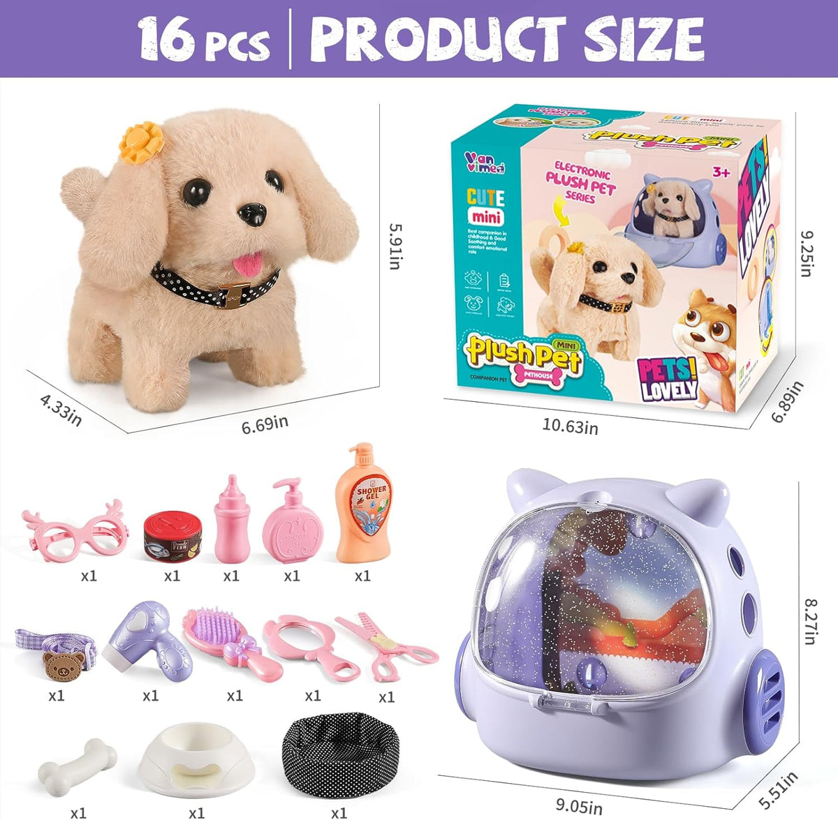 Vanvimen Robot Dog Toys - 16 Realistic Puppy Playsets for Kids Ages 3-8 | Perfect Birthday Gift