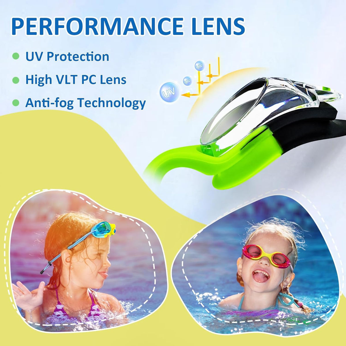 XDX Kids Swim Goggles - 3 Pack With Adjustable Bungee Strap | Anti-Fog, Leak-Proof for Ages 3-14