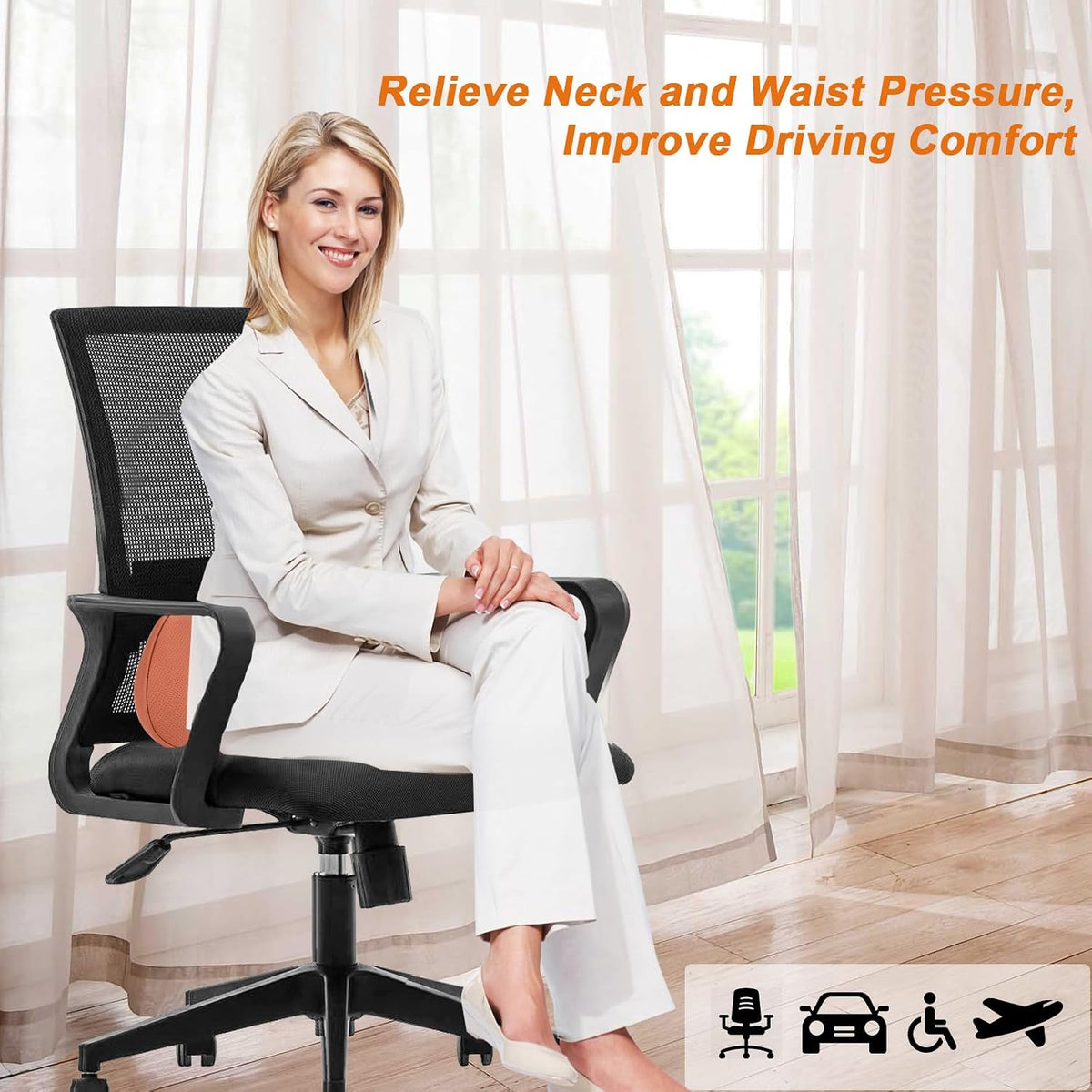 Lumbar Support Pillow for Car,Memory Foam Car Seat Back Support Pillow for Driving Ergonomic Back Cushion for Pain Relief & Sciatica Back Support for Office Chair