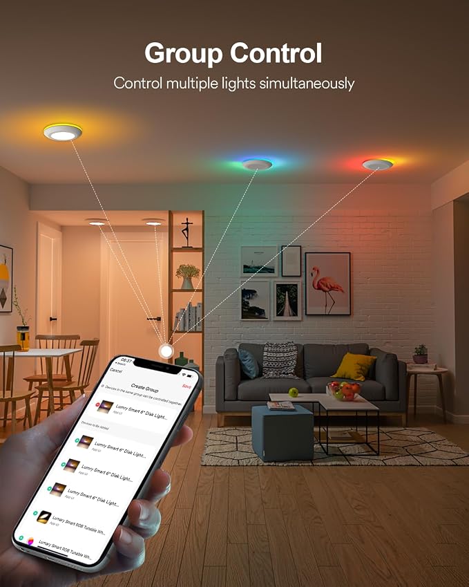 Lumary 5/6 Inch Smart Led Disk Light Pro 4Pack, Color Changing WiFi Smart