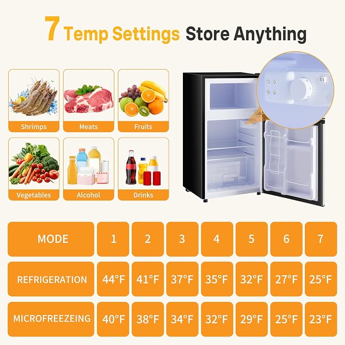 NEWBULIG Mini Fridge with Freezer, 3.2 Cu.Ft Fridge for Small Space, Silver | Double Door Compact Refrigerator, 7-Level Thermostat, 41 dB Quiet, 0.8 kWh Daily, Dorm, Office, Apartment