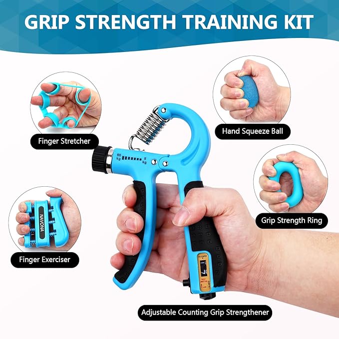 13 PCS Grip Strength Trainer Kit, Hand Gripper Strengthener, Forearm Strengthener, Finger Strengthener, Finger Exerciser, Stress Relief Ball, Forearm Workout Ring for Muscle Building and Injury Recover
