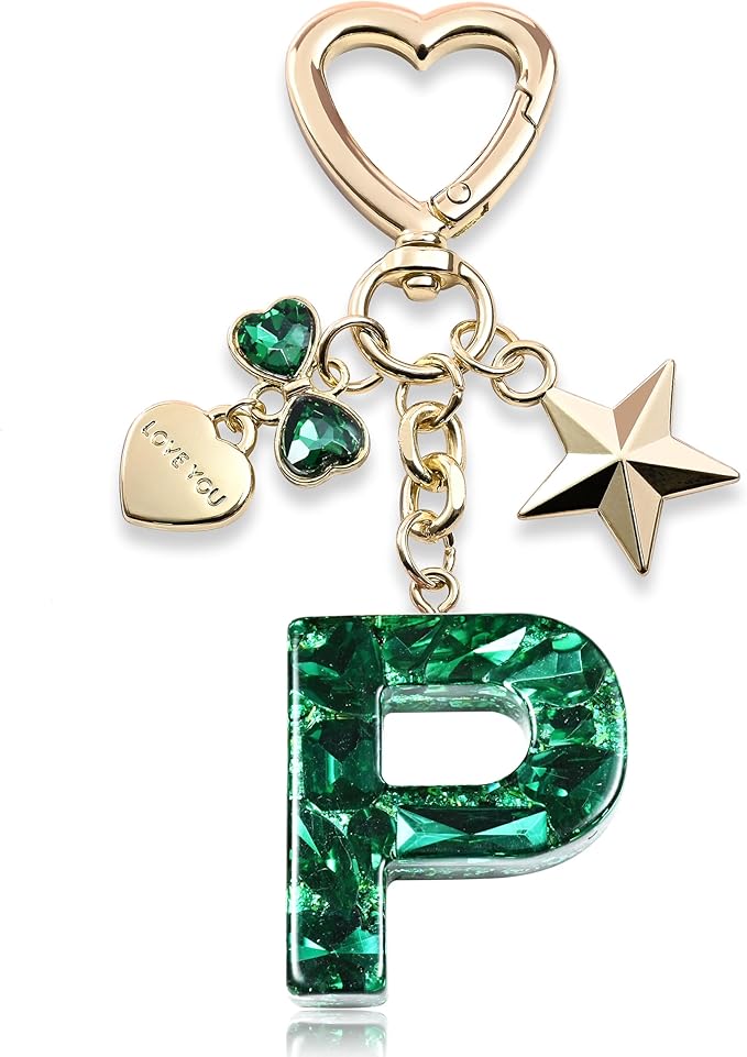 Cute Bling Keychain initial Letter Butterfly Star Pink Purple Gift for Women Girls Bag Cup Charms Accessories