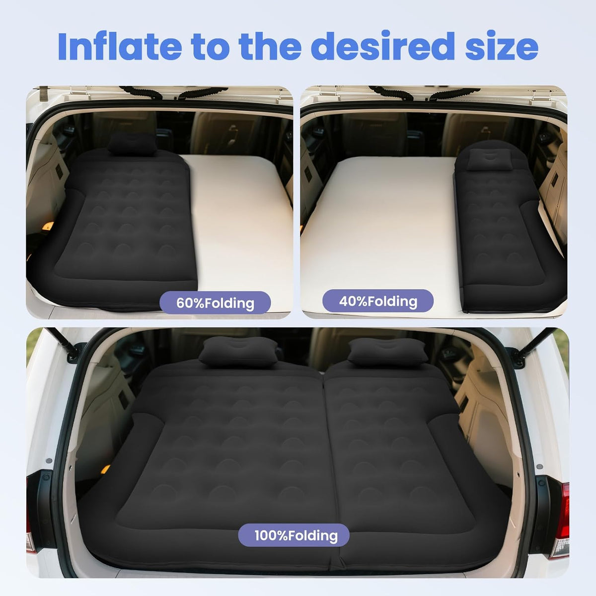 Car Air Mattress - Inflatable Bed SUV Mattress for Cars RV Truck Backseat Trunk, Portable Camping Bed Flocked Airbed Sleeping Mat for Vehicle Travel Road Trip Indoor&Outdoor Activities (Black)