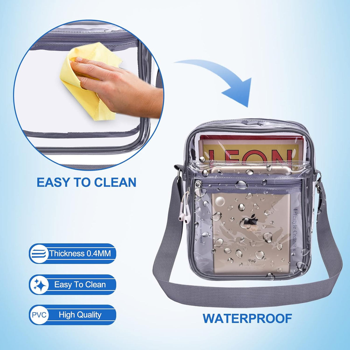 USPECLARE Clear Purse - Stadium-Approved Messenger Bag for Men & Women | Durable & Stylish