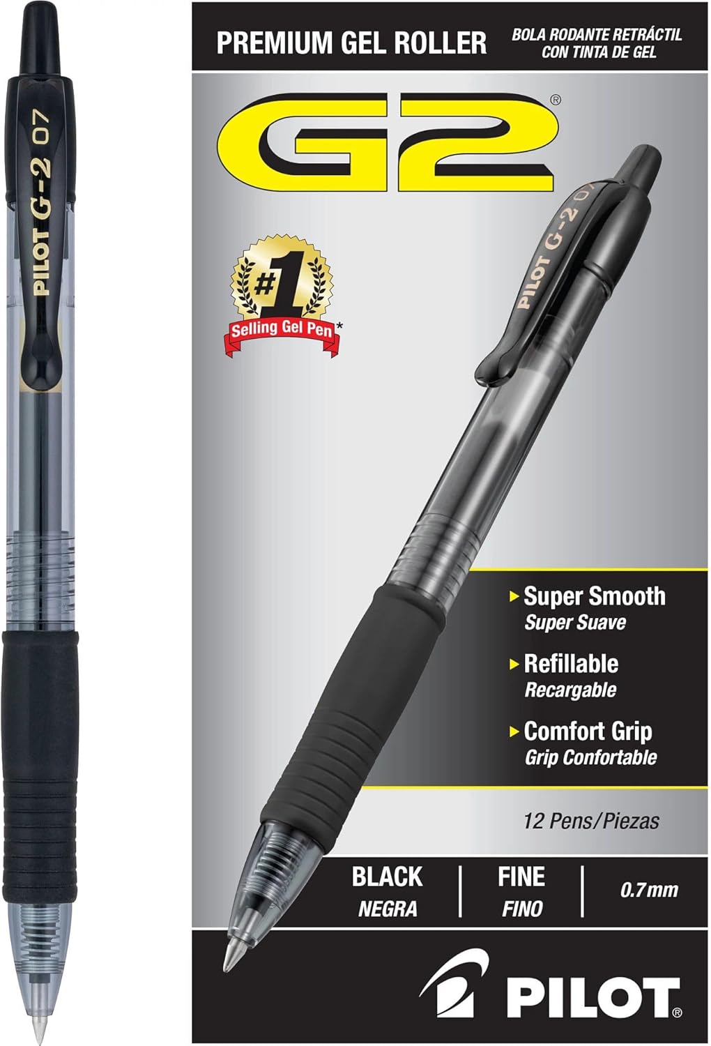 PILOT G2 Premium Gel Pens - Refillable & Retractable, Fine Point, Black Ink | 12 Count Pack